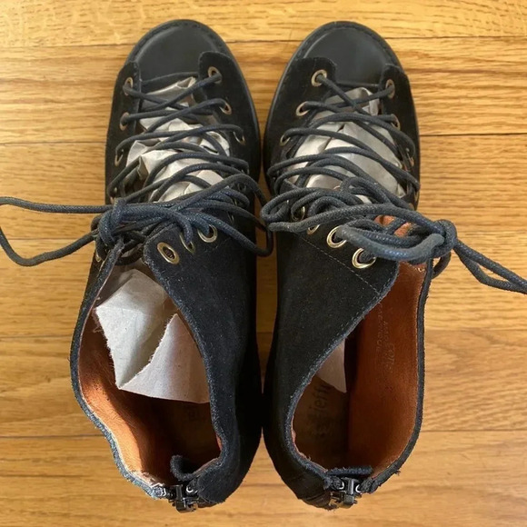 Jeffrey Campbell Cors Peep Toe Suede sz 8.5 black laces open front 3” heel NWOT - Picture 6 of 13